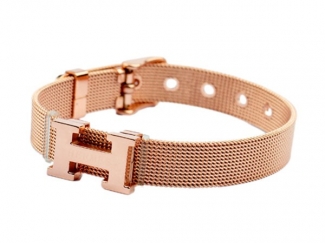 Hermes H Logo Adjustable Band Bracelet Pink Gold